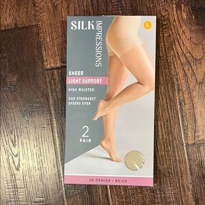 Impressions Sheer Light Support High Waisted Tights 20 Denier 2-Pack Beige Sz. L